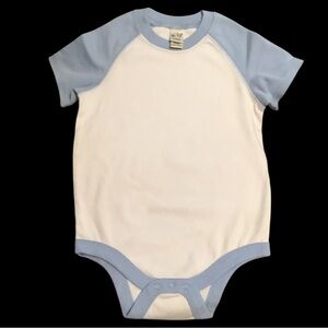 Kavio White Bodysuit with Light Blue Ribbed Trim and Sleeves. 100% Cotton. NEW!